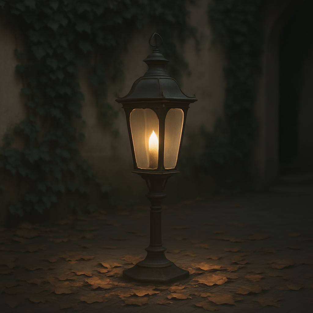 A street lamp on an indeterminate surface with indeterminate background, illuminating a small area around it.